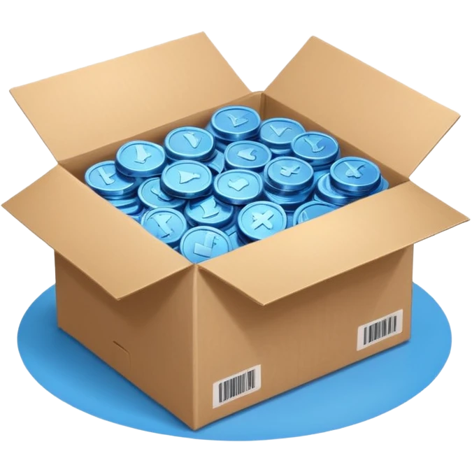 blue coins in a cardboard package emoji
