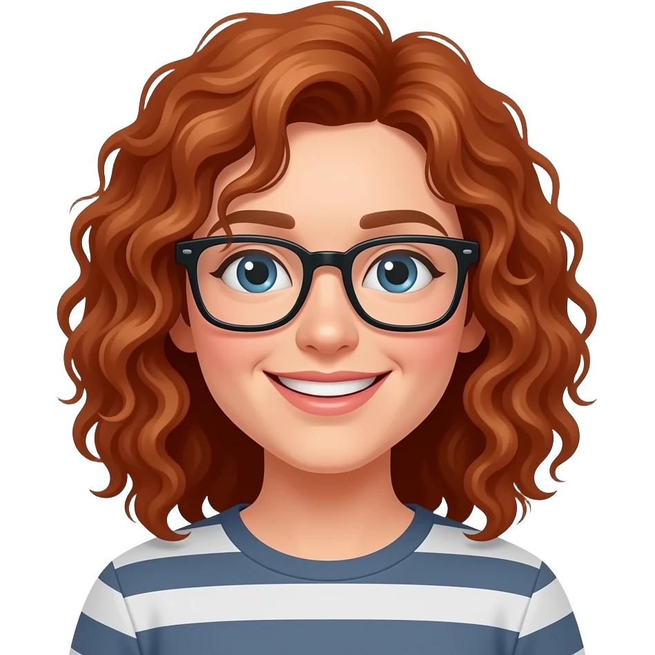 curly red hair smile black glasses emoji