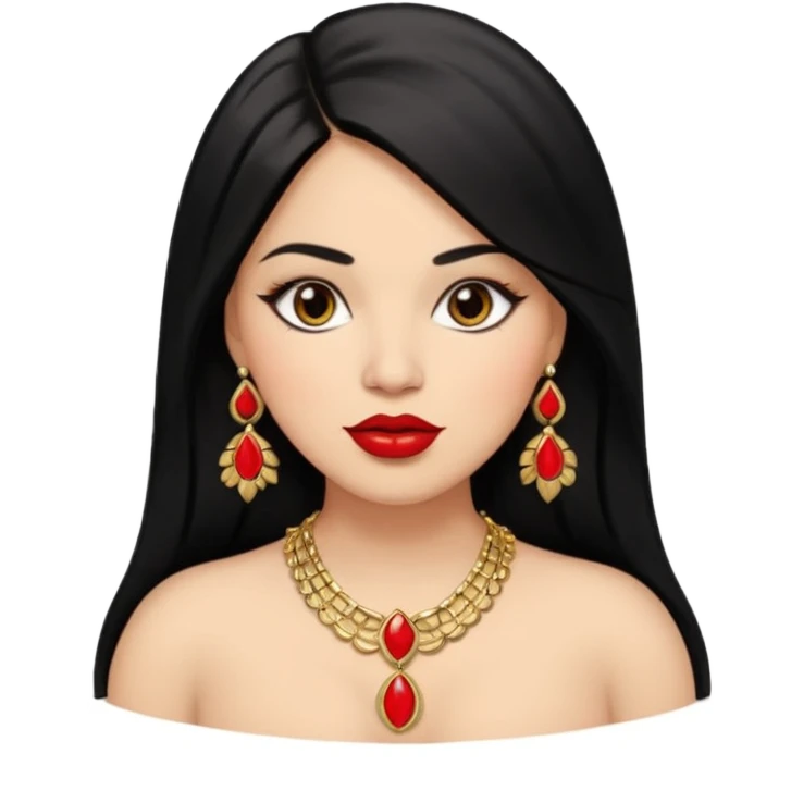 Mexican Light skin big brown eyes glamorous full figured women black medium straight hair red lips necklace  emoji