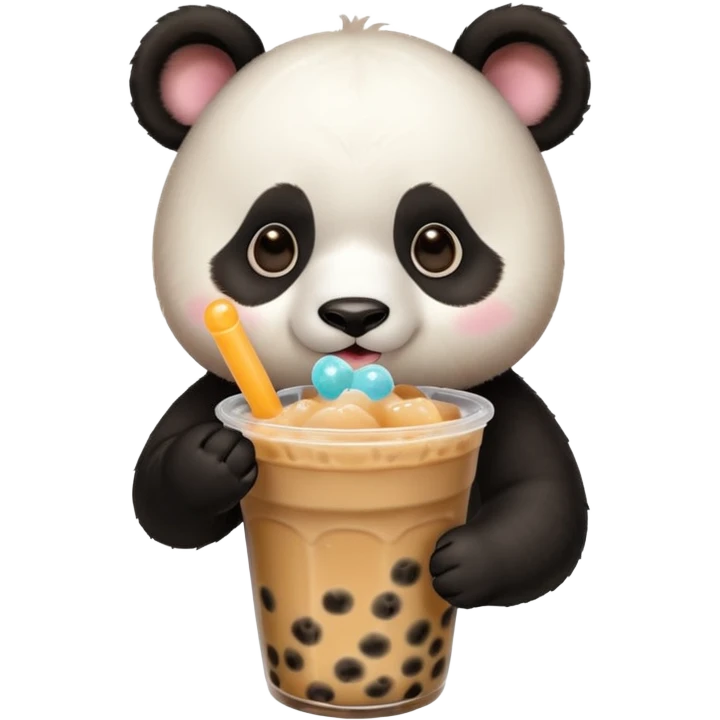 A panda drinking bubble tea, excited about the toppings, portrait, bust up emoji