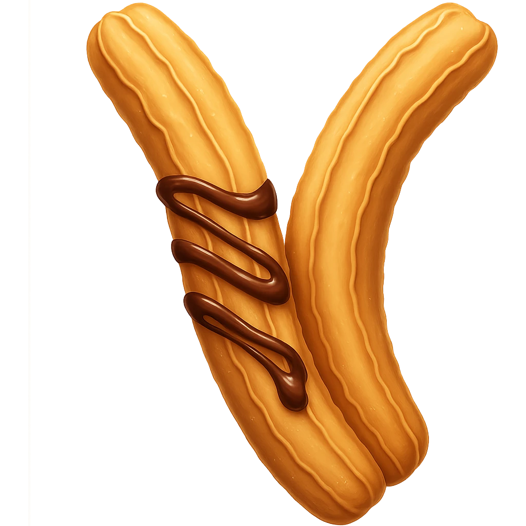 Add chocolate drizzle to the single churro. Keep the background transparent. Maintain the original style and look of the churro. emoji