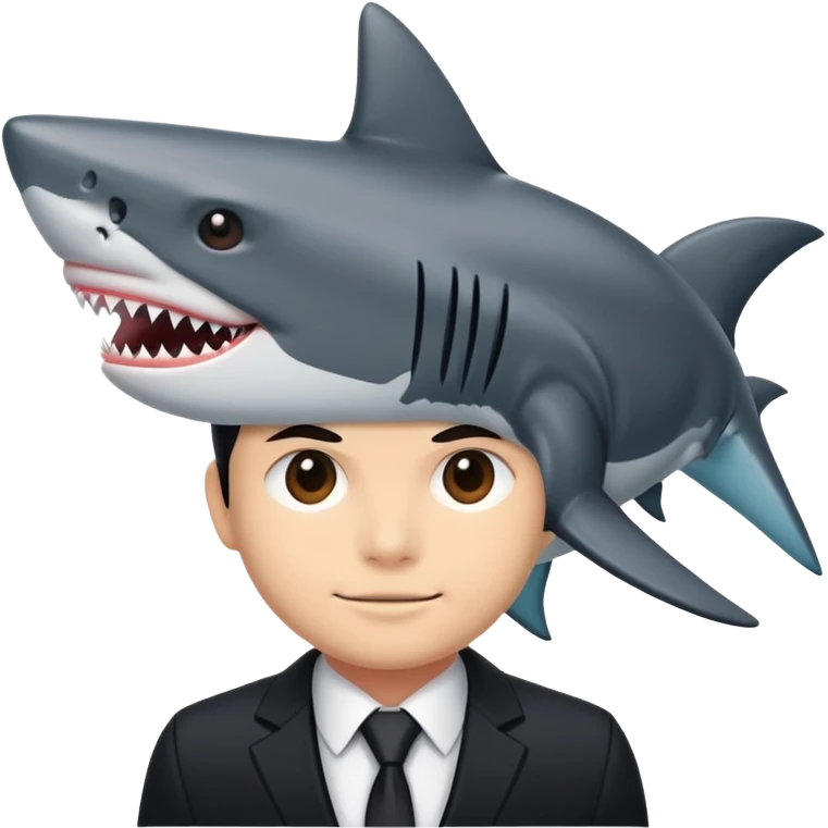 Guy in all black suit with a shark head emoji