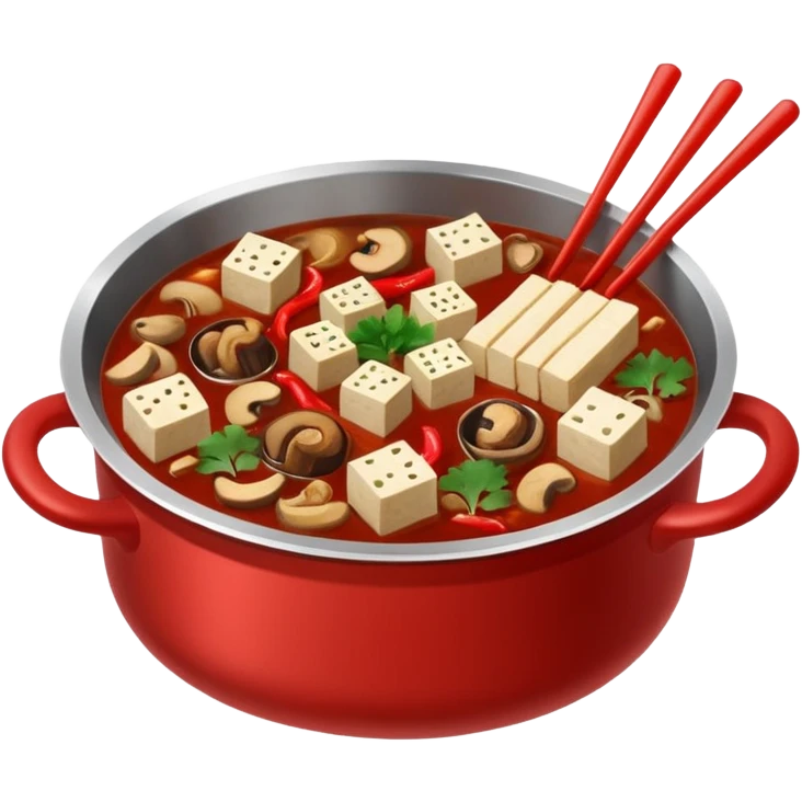 chinese hotpot, spicy red broth, tofu and mushrooms emoji