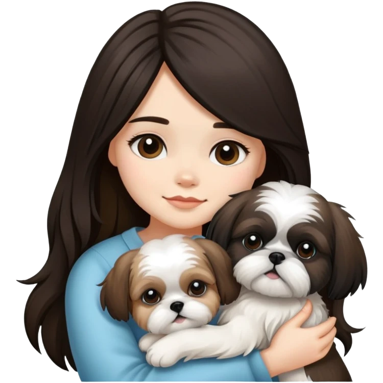 A girl with black highlighted long hair hugging a Shih Tzu dog emoji