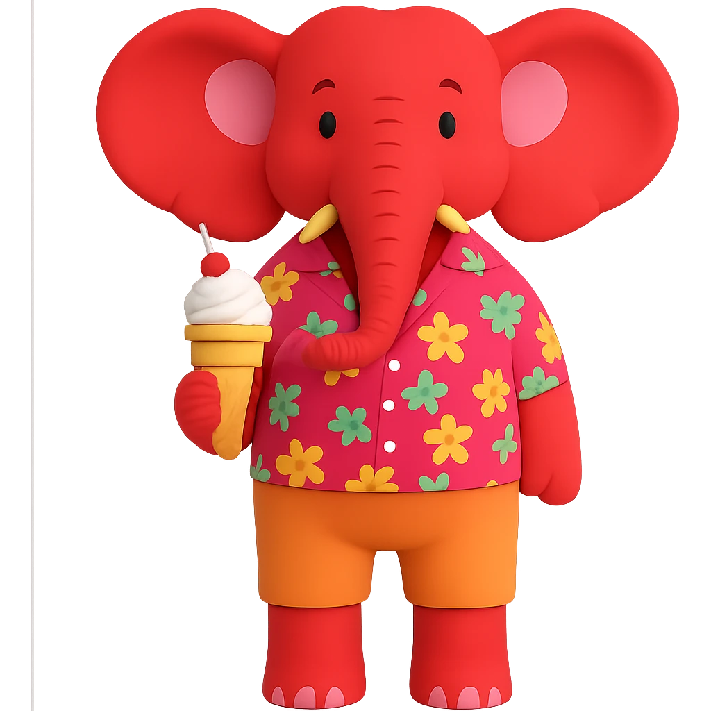 Make the elephant red, keep the summer attire and style, with no background. emoji