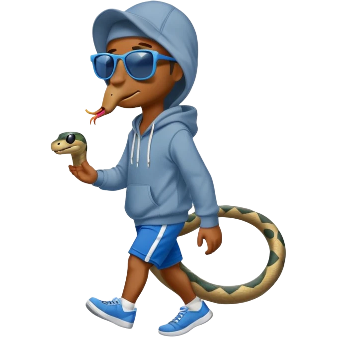 anthropomorphised snake wearing sunglasses, hoodie and shorts, walking upright emoji