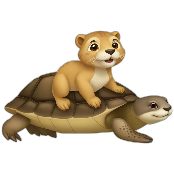 Une loutre sur une tortue sur un lion emoji