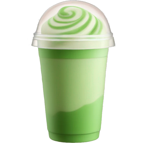 Aesthetic matcha latte with flat lid and ice emoji