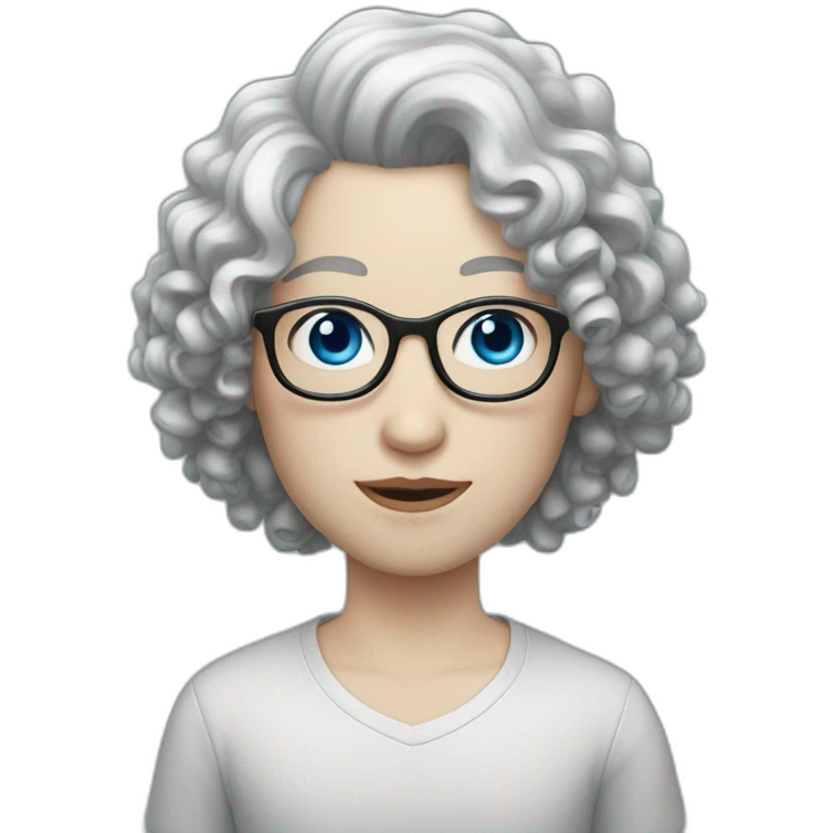 Pale skin with blue eyes, curly black hair, glasses emoji