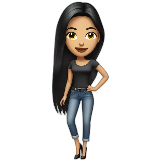 Brazilian Woman with small lips black eyes middle size black straight hair dressing jeans with white Tshirt in high heels emoji