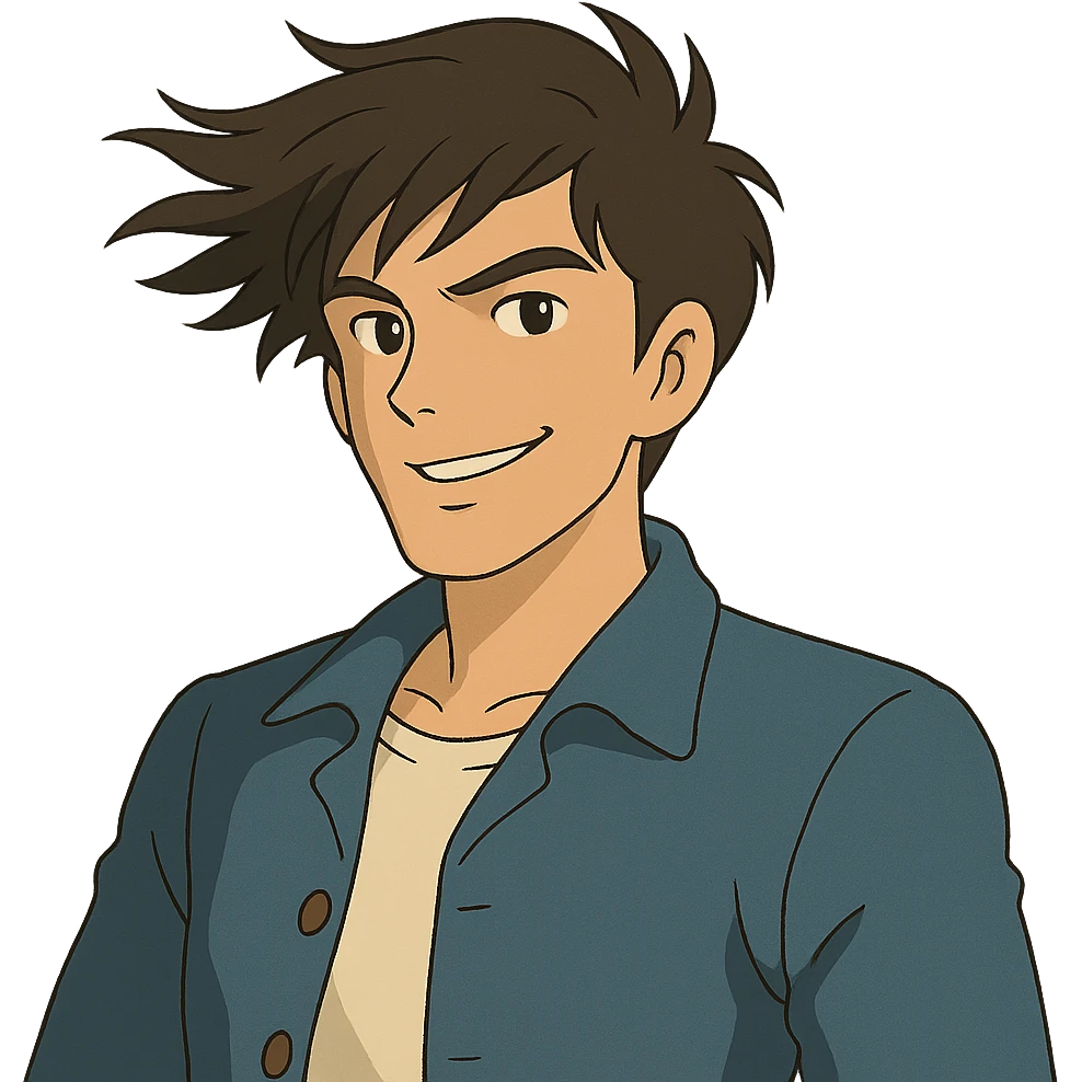 handsome guy, windswept hair, confident smile emoji