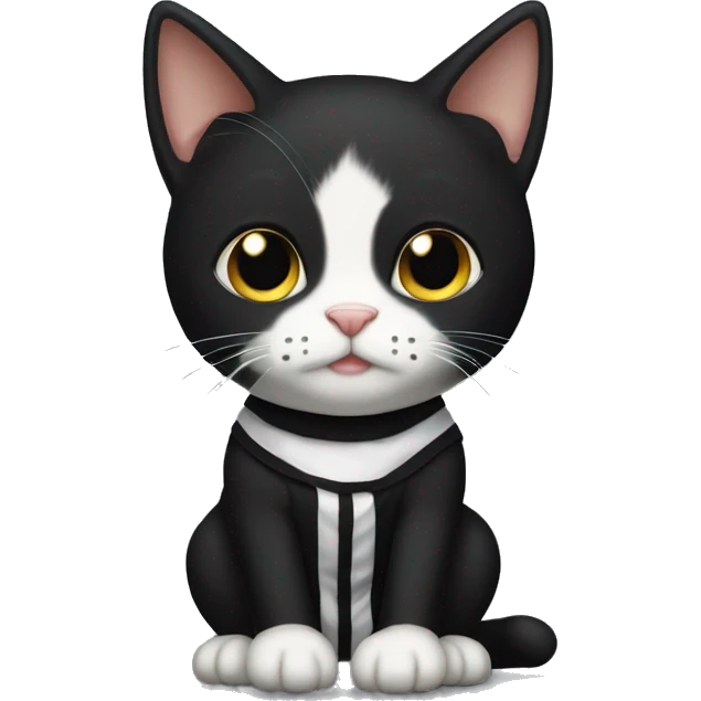 Black tuxedo cat in a prisoner costume emoji