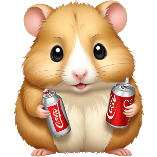Golden hamster holding a Diet Coke can emoji
