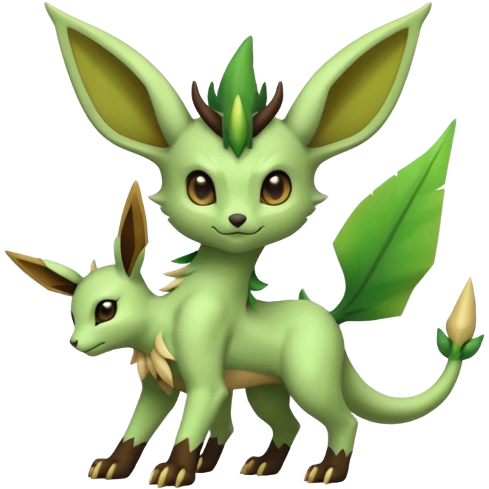 Kawaii cute cool feral Sprigatito-Leafeon-Scyther-Fakémon-hybrid (full body) emoji
