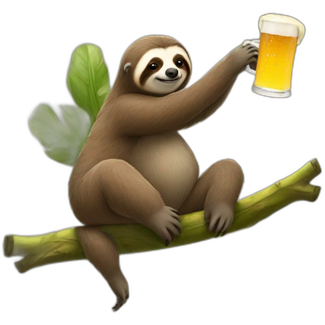 Sloth drinking beer while riding a flying caterpillar emoji