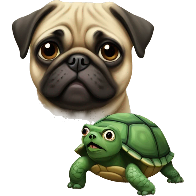 Pug next to turtle emoji