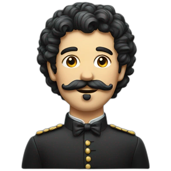 homme avec des cheuveux bouclée noir et une moustache emoji