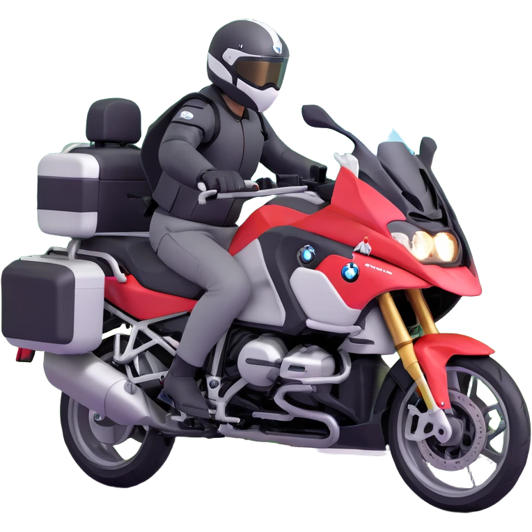 BMW RT1200 LC touring motorcycle with rider on open road in a forest with easter eggs emoji