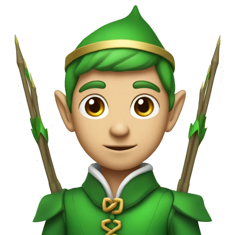 A male elf with a bow and a quiver of arrows in a green suit emoji