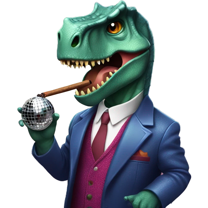 Dinosaur smoking cigar in a disco ball emoji