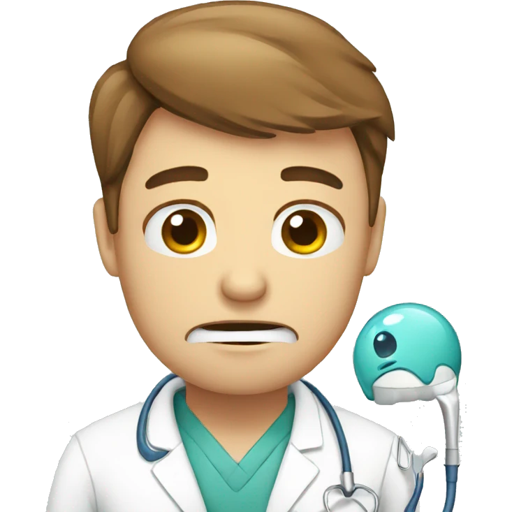 A dentist with sad reaction emoji
