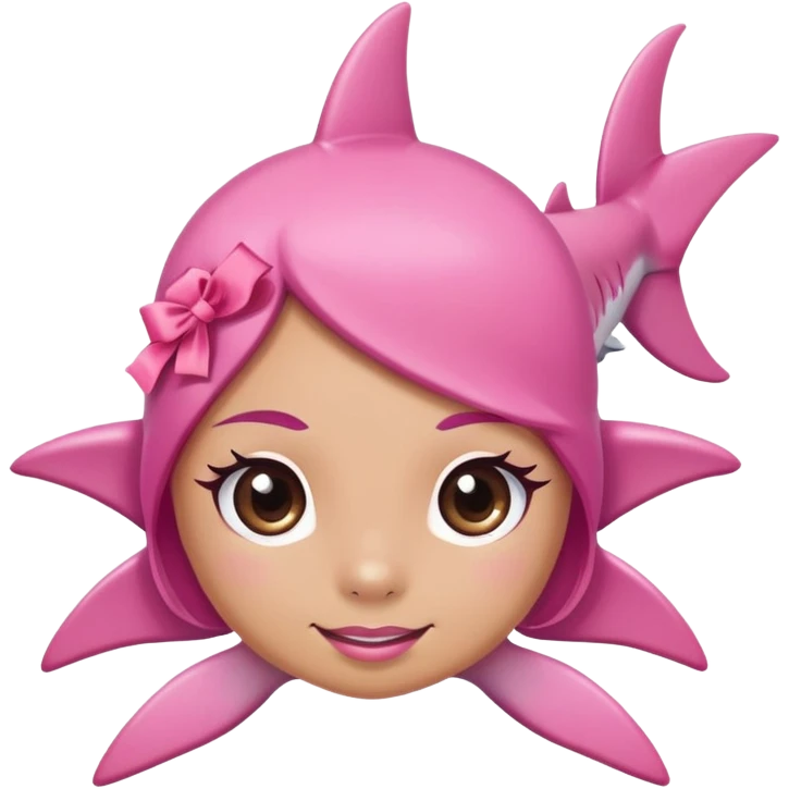 pink girl shark with long eyelashes and bow emoji