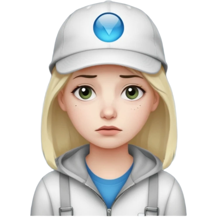 Female tech developer going back to work after christmas holidays, looking tired and wearing a cap that says "SVT" emoji