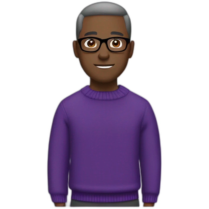 Man, purple sweater, black glasses, bold, skin white, army haircut emoji