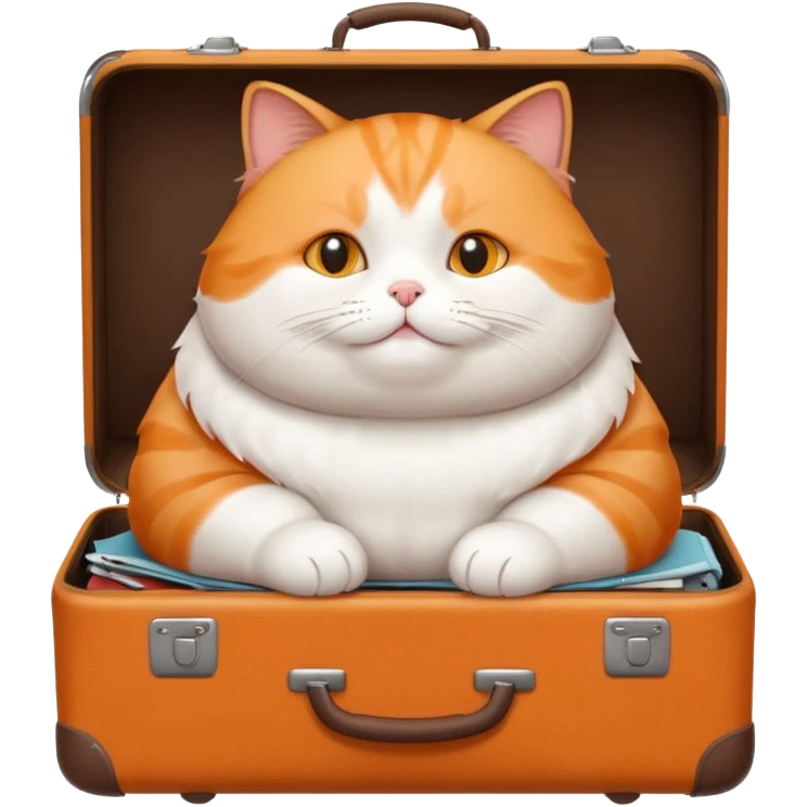 A chubby cat sitting proudly next to a neatly packed suitcase. emoji