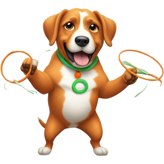 A dog juggling carrots while hoola hooping  emoji