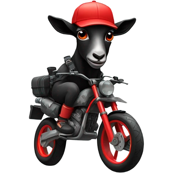 Black goat with red goggles on with and urban camo hat with motorbike goggles on top of them emoji