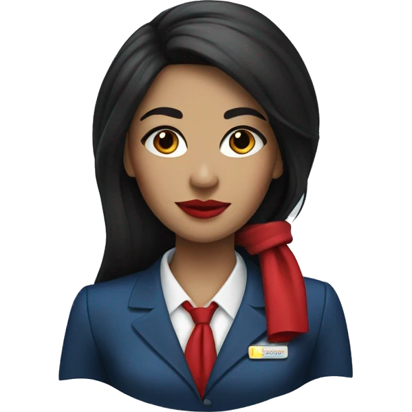 Flight attendant with long black hair, red lips and a little blue scarf emoji
