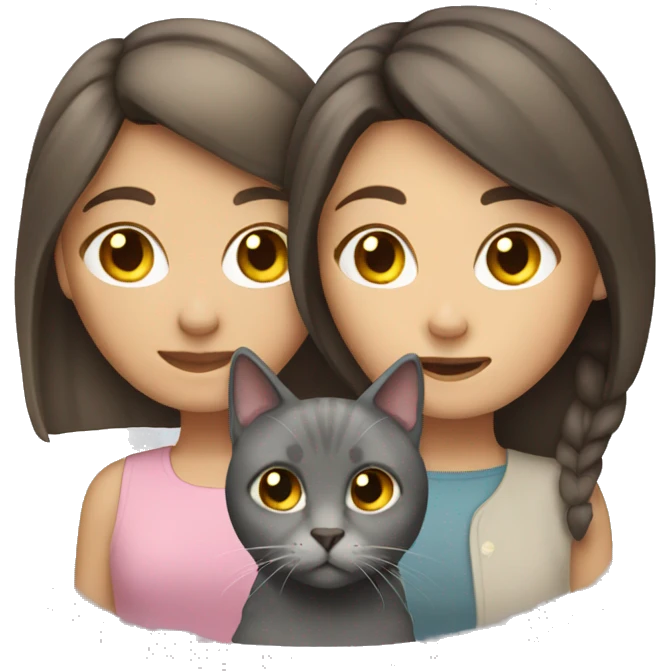 Brunette girl with gray cat emoji