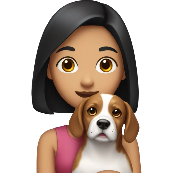 girl with black hair holding a beagle emoji