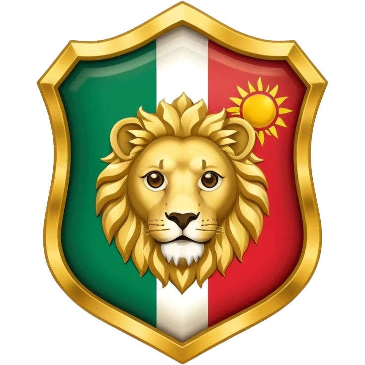 rectangular shield with the flag of Iran, with a lion and a sun emoji