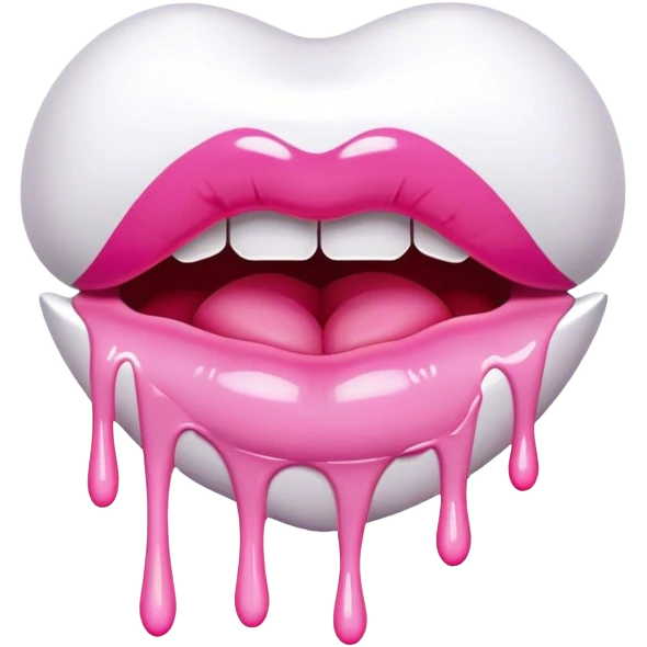 Completely white paint dripping off Floating pink glossy bitten lips emoji