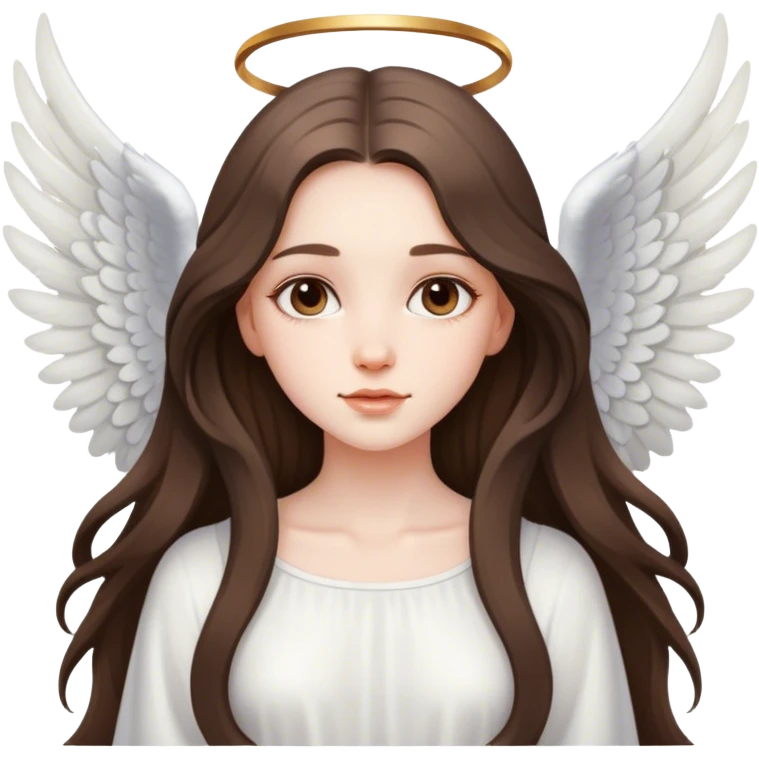 beautiful pale brunette girl with long hair with angel wings emoji