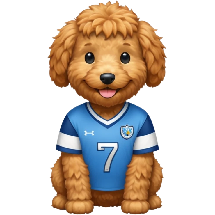 Ginger golden doodle with Huddersfield town shirt on emoji