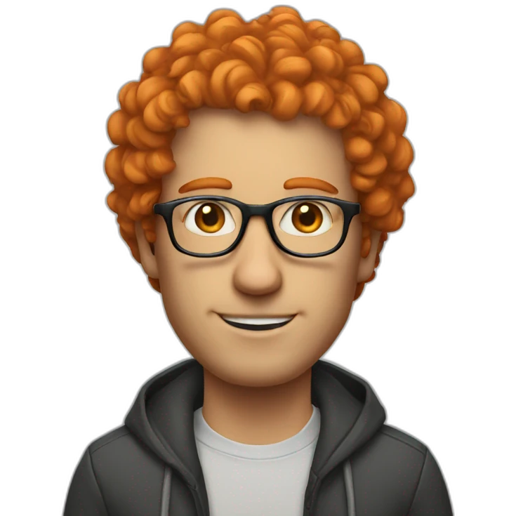 A white man with orange curly hair thin nose and glasses emoji