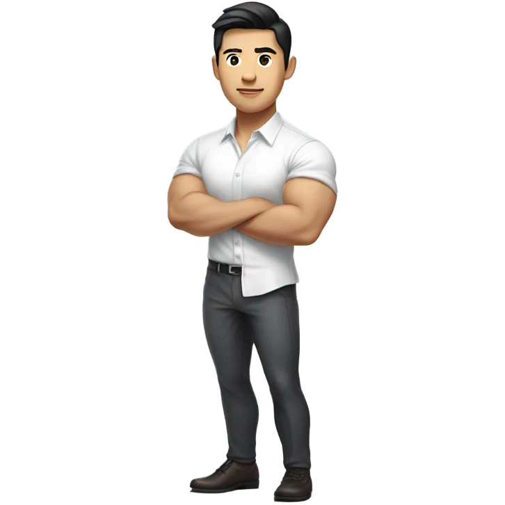 handsome asian young-ceo with white skintone wearing a white shirt with folded sleeves and big biceps  emoji