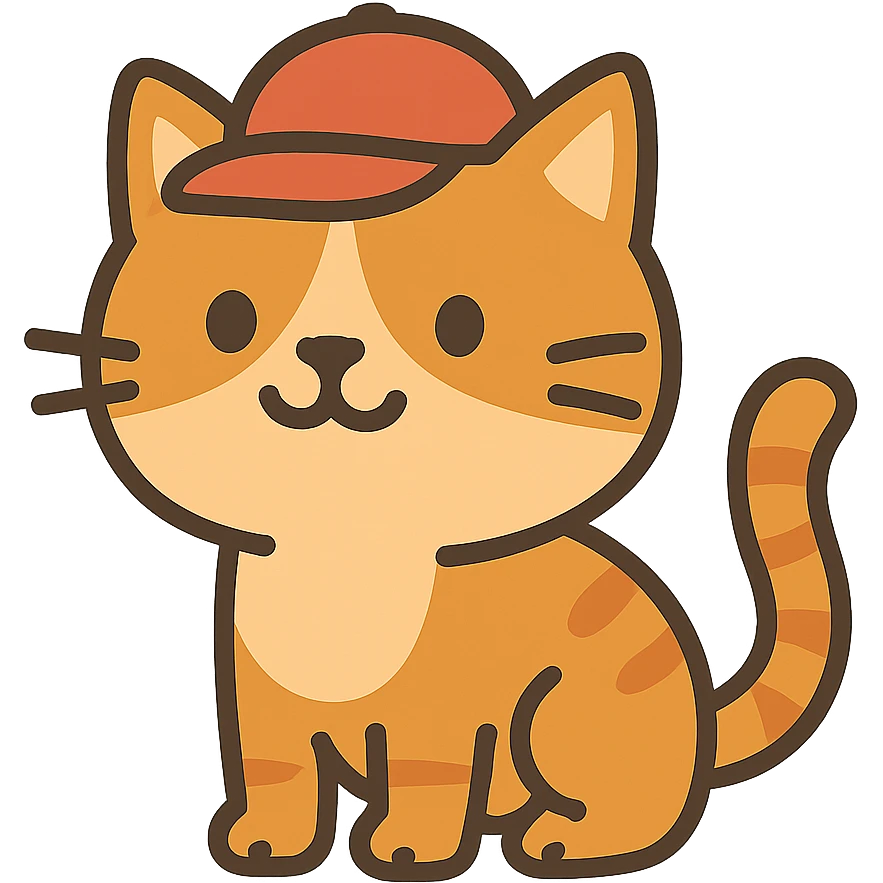 flat toon style cat with a red hat emoji