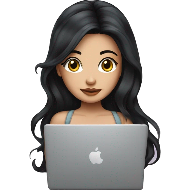 beautiful girl, with tattoos, with long black hair, wavy hair, chinese, with laptop emoji