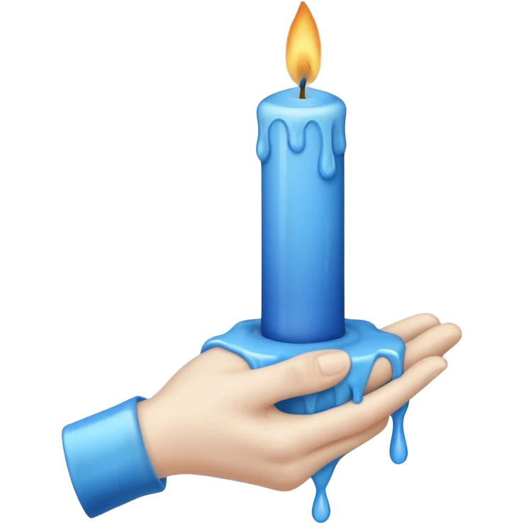 A blue candle held by a hand only not a person, at 45 degree angle, wax dripping down emoji