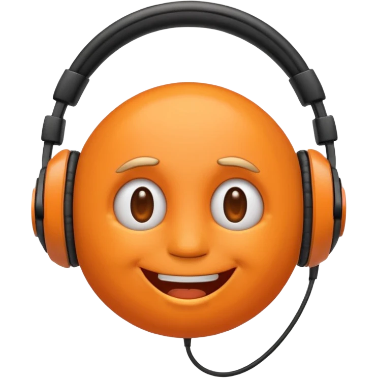 Orange happy face emoji with a couple of hair,headphones,and antennas. emoji