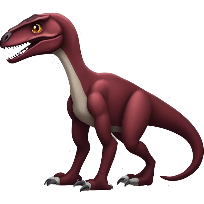 Cool edgy handsome Maroon-colored velociraptor with black mane full body emoji