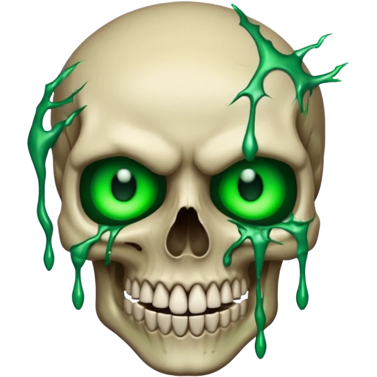 Bleeding skull with glowing green eyes and a sinister smile emoji