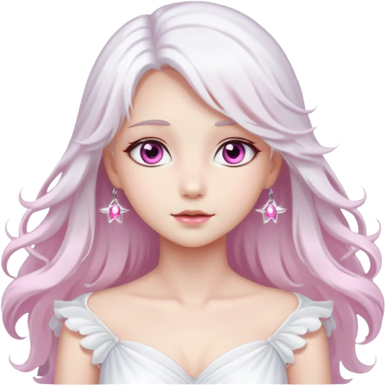 An angel with sparkling pink eyes and fair skin, very beautiful. emoji