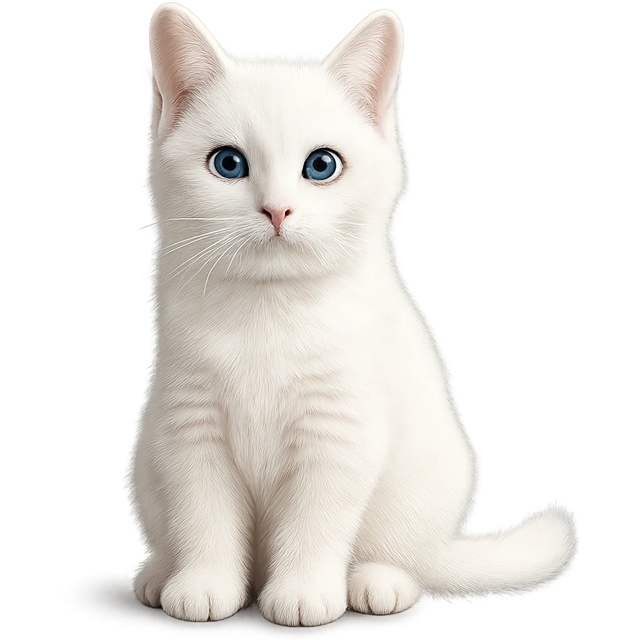 A cute cat with short white fur and blue eyes emoji