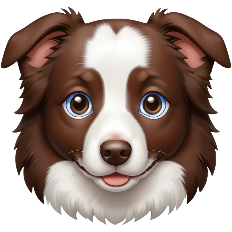 Border collie chocolate merle whit white and Brown dots and 1 blue eye and 1 Brown eye emoji