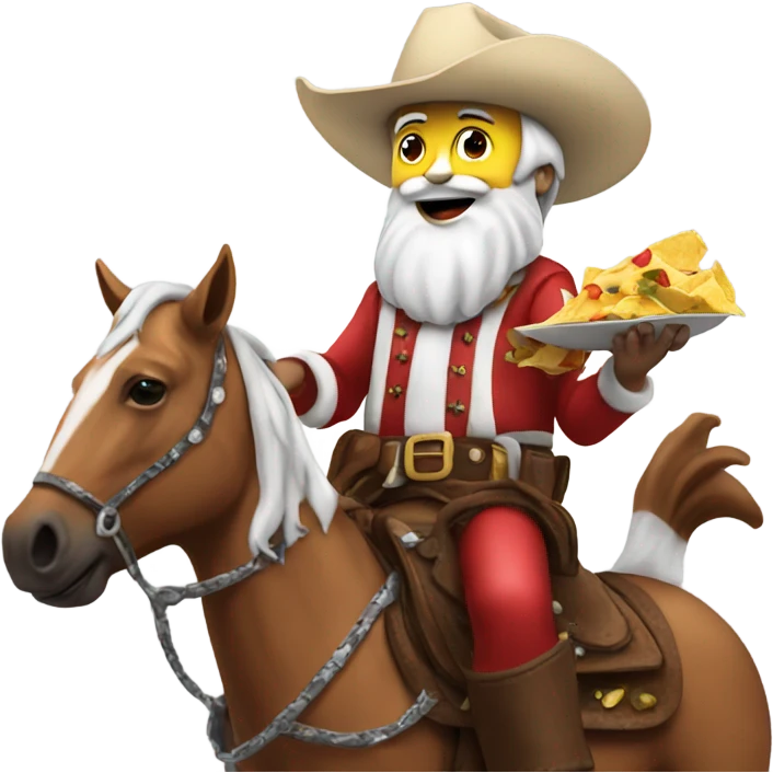 Santa eating nachos on a cowboy horse emoji